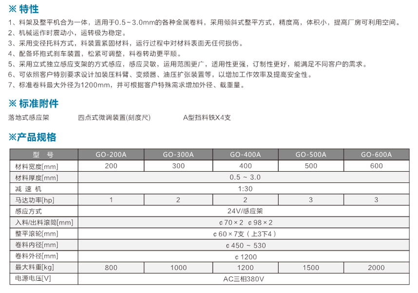 中板料架兼整平機GO-A產品說明